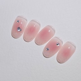 Rosy Melting Handmade Nail Tip Glitter Gra Cheek Nail - Coffin Long / 로지멜팅 수제네일팁 글리터그라 치크네일 - 코핀롱