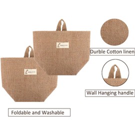 kinearcharms Pack of 4 Storage Baskets Cotton Linen Wall Hanging Foldable Storage Baskets with S Handle and J Hook for Toys, Makeup, Keys, Small Items