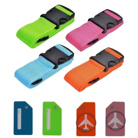Luggage Straps 4Pack Adjustable Suitcase Belts Travel Packing Belt with Buckle Closure Baggage Security Straps 4 Colors + 4 Luggage Tags