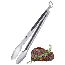 Westmark Barbecue Tongs + Serving Tongs and Bottle Opener, with Stainless Steel Handles and Rubberised Handles, Length: 35 cm, Stainless Steel/Plastic, Classic Special Mix, Silver/Black, 1625227Ö