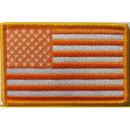 Fast Service Designs USA FLAG AMERICAN 3 X 2 ORANGE & WHITE COLORS Iron-On Patch Gold  Border #07