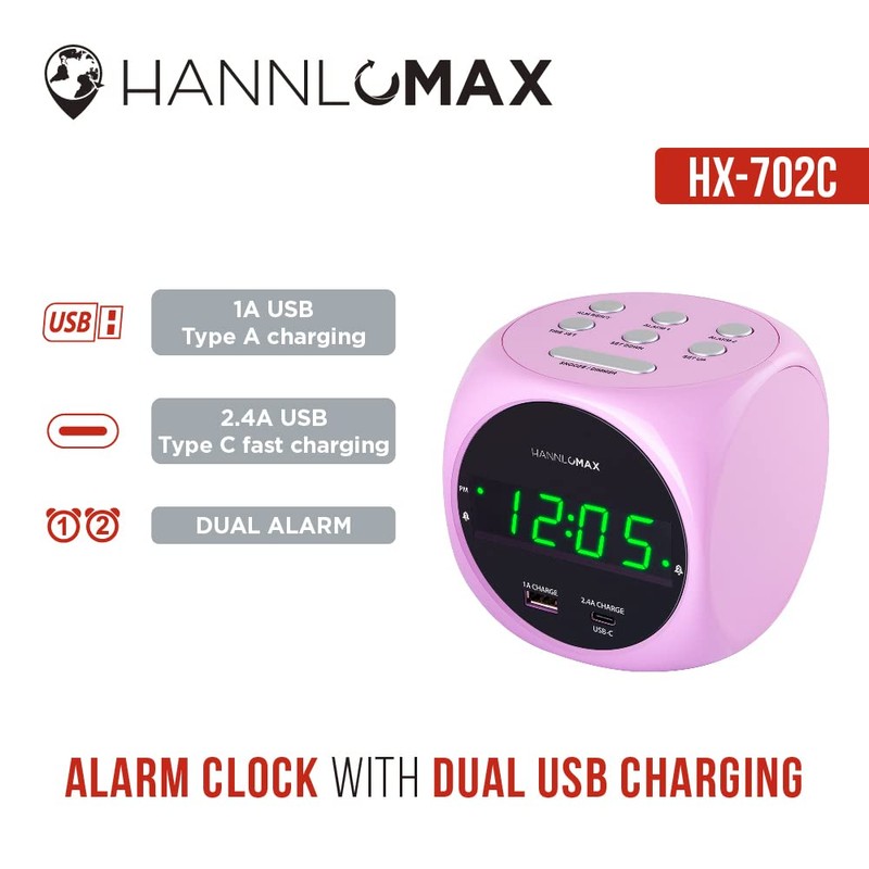 HANNLOMAX HX-702C Digital Clock with Dual Alarm, 0.7" Green LED
