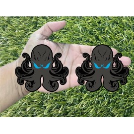 Badge Addictz Light Blue Eyes Angry Octopus Matte Black on Glossy Black Emblem Badge Custom