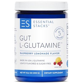 Essential Stacks- LGlutamina Gut Saborizada en Polvo (Limonada de Frambuesa) Sin Azúcar y Sin Gluten Elaborado con Organo                             