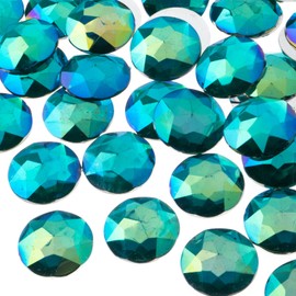 John Bead 200 Pieces 20mm, Turquoise AB, Acrylic Round Flat Back Rhinestones for Jewelry Making, DIY Crafts, Nail Art, Face Makeup, Clothes