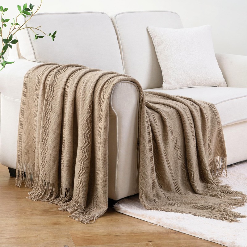 BATTILO HOME Tan Throw Blanket for Sofa Couch Office Living