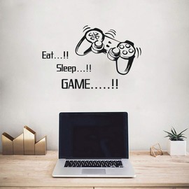 Game Room Decor, “EAT SLEEP GAME REPEAT” Boys Room Decorations for Bedroom, Kids Wall Decor and Wall Stickers for Playroom, 22.0 × 22.0 Inch