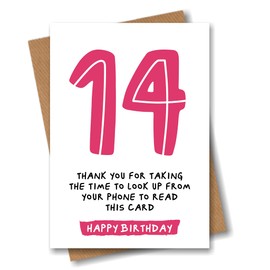 14th Birthday Card - Funny Joke for 14 Year Old - Pink