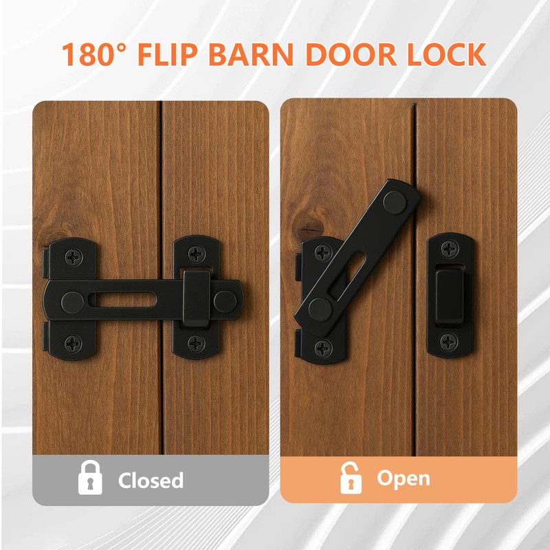 KOVOSCH 180° Degree Flip Sliding Barn Door Lock (180° Barn