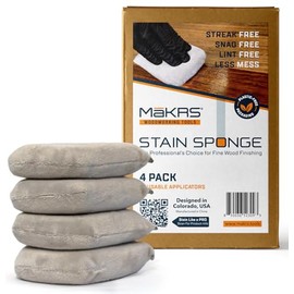 MāKRS Stain Sponge, 4-Pack Staining Pads, Lint, Snag and Streak-Free Applicator Sponges, Micro-Brush Material Over Foam Core, for Wood Stains and All Finishes, Easy to Use with Consistent Application