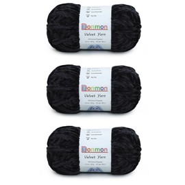 Velvet Chenille Yarn for Crocheting Handcrafts Weaving,3 Skein(Black)