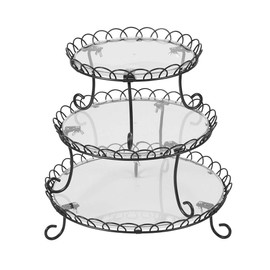 Wilton 3-Tier Treat Stand - Display and Serve Your Treats on the 3-Tiered Scalloped Treat Stand, Can Be Separated As 3 Individual Serving Displays, Black, Metal