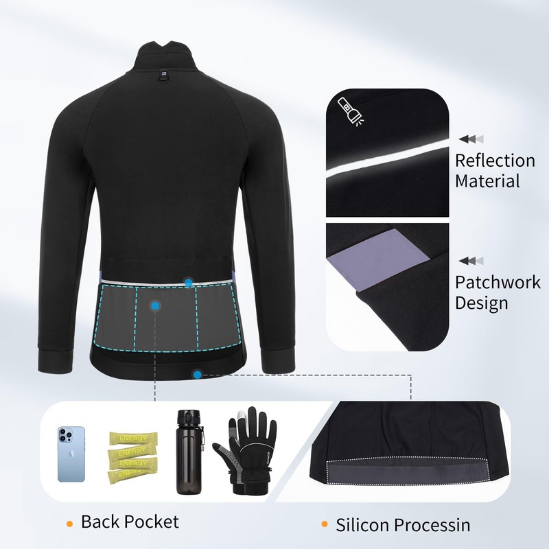 Santic Men's Cycling Jacket Winter Thermal Fleece Windproof Breathable Reflective