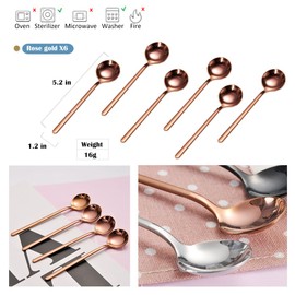 Juego de 12 cucharas espresso de acero inoxidable 18/8, mini cucharaditas Vogue de 5.2 pulgadas para remover café, pastel de postre, helado, sopa, capuchino antipasto, mango esmerilado, Sweejar (oro rosa)
