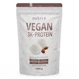 Nutri + Protein Vegan Kokos Mandel 1000g - 81% Eiweiß - 3k blend Pulver - Veganes Eiweißpulver - Kokosnuss Proteinpulver - Coconut Almond Flavor