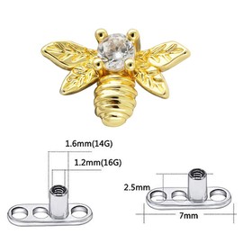 Excepro Dermal Anchor G23 Titanium Multicolor Plated Bees CZ Body Jewelry Anchor Dermal Tops, Gemstone Metal, cubic-zirconia