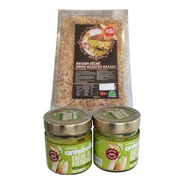 ASI 200 g Dried Roasted Kataifi with 2 Antebella Pistachio Cream, Traditional Turkish Dessert Set