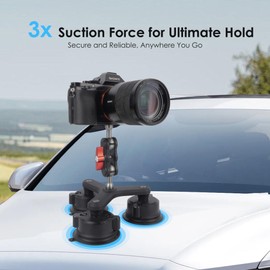 Mechrig Triple Suction Cup Camera Mount with Quick Release Plate Adapter - 360°Ball Head Car Windshield Mount for GoPro/DJI/Action Cameras & Smartphones (1/4" Thread)-SJ018