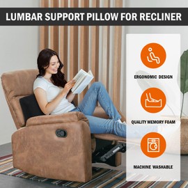 HOMBYS Lumbar Support Pillow for Recliner Chair, Memory Foam Back Support Cushion for Elderly,Extra Large Lumbar Support Pillow,Thick Backrest for Home Reading (Black, 20“x13.5"x5")