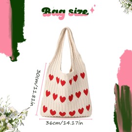 FAINCA Women's Beach Bag, Shoulder Bag, 30 x 36 cm, Crochet Bag, Heart-Shaped Beach Bag, Women, Teenagers and Girls, Knitted Bag, Tote Bag for Shopping, Holiday, Travel (Beige)