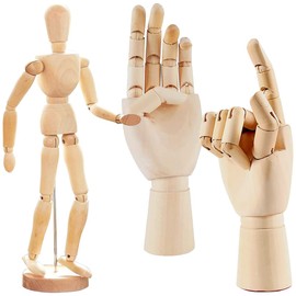 dodtazz Drawing Wooden Doll Hand, Set of 3, Hand, Right Hand, Mannequin, Joint, Movable, Art (Doll + Right Hand+Left Hand)