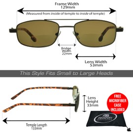 proSPORT Square Aviator Bifocal Sunglass Reader +1.00 Hinged Bronze Frame with Amber Lens.