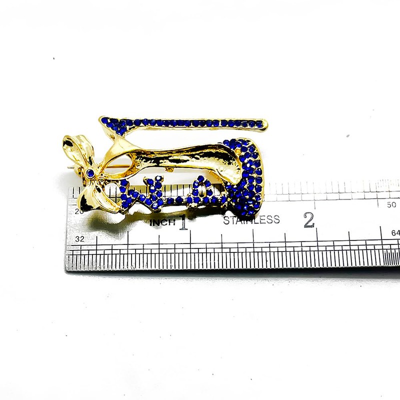 Radiant Rhinestone Metal Sorority High-heeled Shoes Brooch - Golden SIGMA