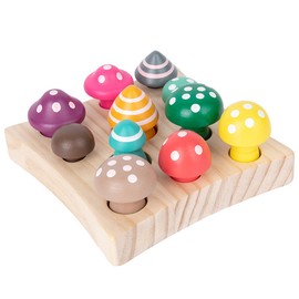 Wooden Toys for Baby Kids Counting Pulling Mushroom Harvest Game Preschool Shapes Sorting Educational Learning Gift for Children
