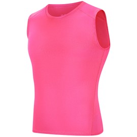 Anawakia Youth Boys Sleeveless Compression Shirt Basketball Football Undershirt Quick Dry Kids Athletic Tank Tops Base Layer(Large,Pink)