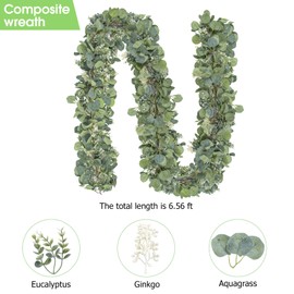 2 Meters Long Eucalyptus Garland, Hanging Artificial Eucalyptus, Leaves and Ginkgo Mixed with Eucalyptus Garland,Door Frame Leaves Decoration, Realistic Appearance Without Odor, Decorate Home