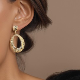 Ximdble Vintage Irregular Oval Hoop Earrings Matte Circle Drop Earrings Boho Large Oval Hoop Dangle Earrings Gold Large Hoop Dangle Earrings for Women