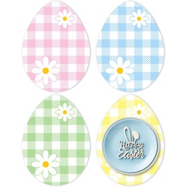 FYSUIMU 4 Pcs Easter Egg Plastic Placemats Buffalo Plaid Daisy Flower Table Mats Colorful Egg Shape Place Mats for Spring Holiday Party Kitchen Supplies