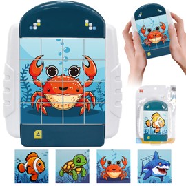 VEQENIFY Rotating Puzzle 16 Pieces 4 in 1 Rotating 3D Puzzle Rotating Puzzle from 3 4 5 6 Years Children Travel Toy Patience Games for Children Restaurant Travel Games for Boys Girls (Sea Beings)