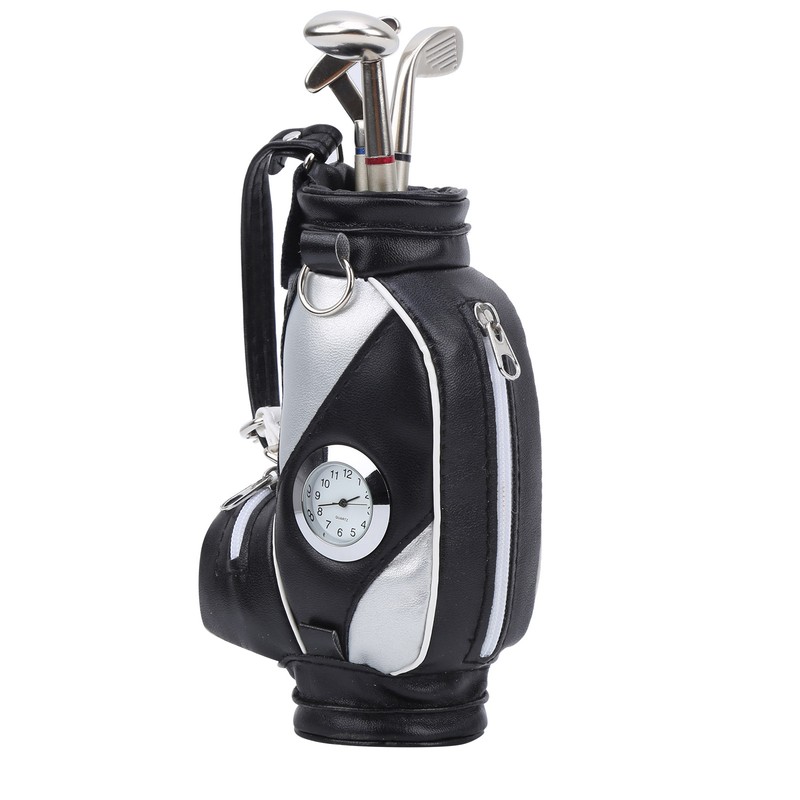 Mini Desktop Golf Bag Pen Clock Zinc Alloy PU Leather