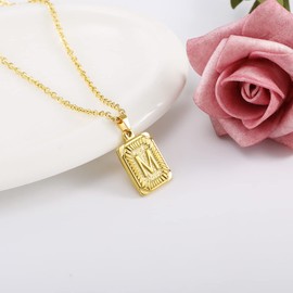 Glimmerst Initial Pendant Necklace Stainless Steel Letter M Necklace Personalizd Name Necklace for Women