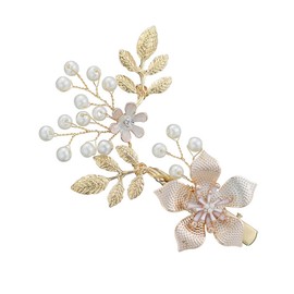 Gold Bridal Flower Hair clip Pearl Leaves Barrette Wedding Hair Accessory for Women Brides Bridesmaids