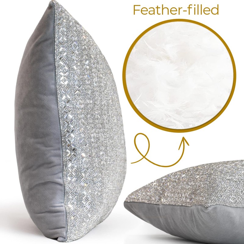 Madison Avenue Pillow, Glass Rhinestones in Dazzling X Pattern, Statement