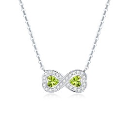 FANCIME Birthstone Necklace, 925 Sterling Silver Infinity Love Created Peridot Pendant Necklace for Women, Fine Jewelry Gifts for Girls Wife Mom Daughter, Length 40 + 5 cm