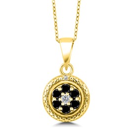 Gem Stone King 0.36 Ct Round Black Diamond White Diamond 18K Yellow Gold Plated Silver Pendant