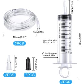 3PCS 100ml Syringe Large Plastic Syringe Measuring Syringe with 3Pcs Catheter Tip and Tube Reusable Liquid Syringe for Fluid Oil Suction Scientific Labs Experiments SFeeding Pets Watering, white