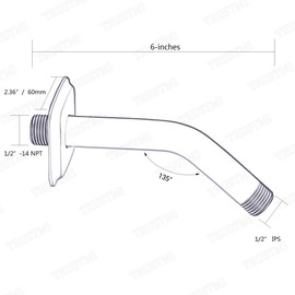TRUSTMI Shower Arm, 6-Inch Stainless Steel Angled Pipe with Flange for Shower Head, Shower Arm Extension Replacement, Chrome