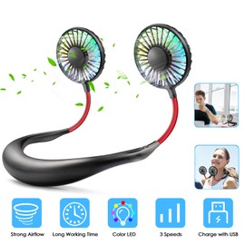 MZTDYTL Portable Fan, Hand Free Mini USB Small Personal Fan with Rechargeable Bettery Operated Neck Fan with 3 Speed Color Changing LED 360°Free Rotation for Sports,Office,Outdoor,Travel,Home