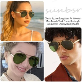 SUNBSR Oversized Aviator Sunglasses for Women Men 70s Trendy Sardine Big Sun Glasses Gold Metal Frame Shades (Gold/G15)