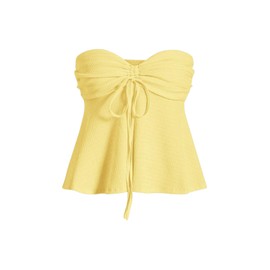 Milumia Women Tie Front Ruched Tube Top Strapless Flared Hem Peplum Bandeau Tops Yellow X-Small