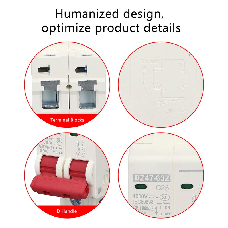 Circuit Breaker 2P DC 1000V MCB 25A DIN Rail Mount