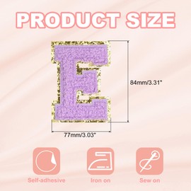 PATIKIL Letters for Iron-On Patches, 3.3 Inches, Pack of 3 Iron-On Patches, Gold Edge, Embroidered Stickers, Iron-On Patches for Clothes, DIY Backpacks, Hats Decoration, Purple Letter-E