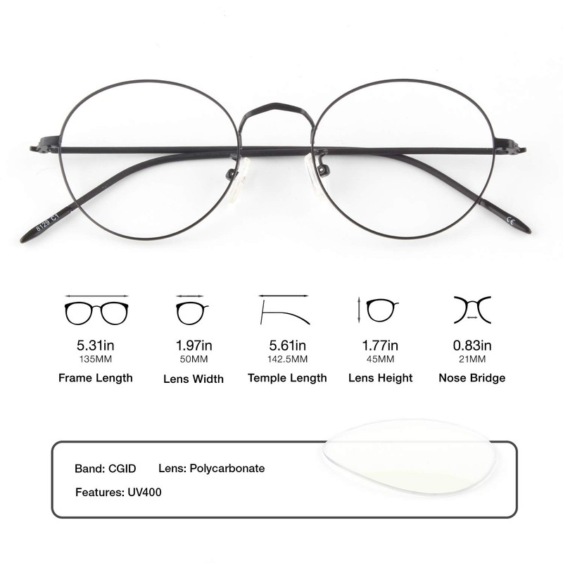 CGID Round Fake Glasses for Men Women Glasses Frame Metal