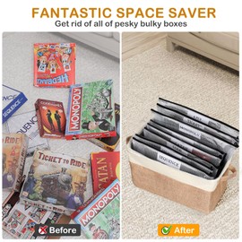 Board Game Storage Kit Include Storage Basket and 10pcs Zipper Bags, Board Game Organizer with Writable Stickers and Dispensing, Suitable for Puzzle Storage, Toys, Document (1 Pack-Beige)