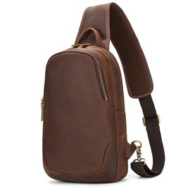 newsbirds Leather Shoulder Bag Men's Bags Sling Bag Crossbody Backpack Shoulder Bags Men for Travel Work Sports Daypack, 9452 Brown, Retro
