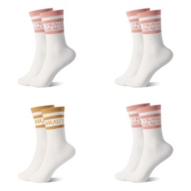 WDFCN Stag Party Women 4 Pairs Team Bride Socks Cotton Gold Bridal Socks Wedding 3 Pink Jga Accessories Wedding Gift for Women Bridesmaid Gift, Gold/rose yarn, One size fits all